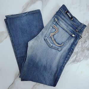 Rock & Republic Snake Print Embellish on Back Pocket Blue Jeans Sz 30